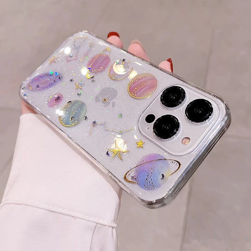 Bling Glitter Planet Stars Clear iPhone Case